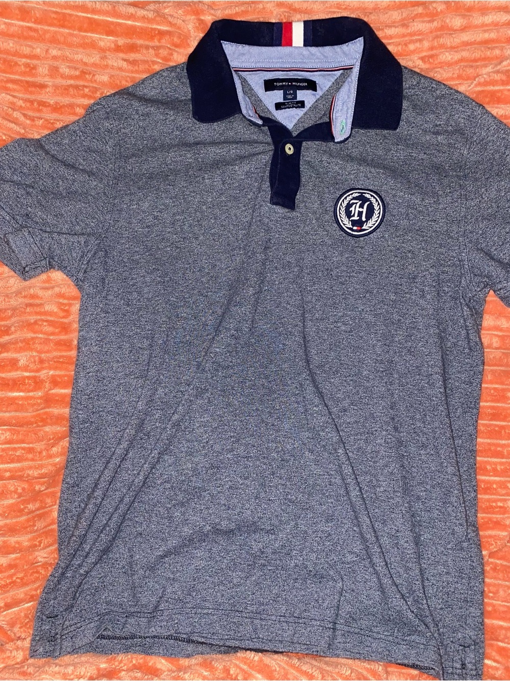 Y2K Vintage Tommy Hilfiger Men’s Heather Gray Polo with Navy